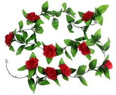 AKORD Feuilles artificielles à Suspendre, Plastique, Rouge, Roses & Leaves