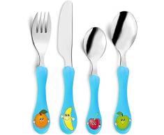 Amefa 1322FBT000A40 Fruits et légumes Service 4 pièces - Couverts enfants, Acier inoxydable/Manche Bleu, 4,5 x 4,5 x 18,5 cm