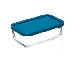 BORMIOLI ROCCO 1663031 Bormioli - Plat Rctangle en Verre avec Couvercle 1.1 L, Bleu, Transparent, 21x13