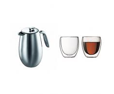 Bodum 1308-16 Bodum Columbia CafetiÃ¨re Ã Piston Double Paroi 8 Tasses 1.0 L En Inox Brillant + Set de 2 verres Pavina 25 cl