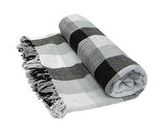 Just Contempo Couverture Douce en Coton Motif à Carreaux, 100% Coton, Noir (Gris Anthracite/Blanc), King 259cm x 259cm (102x102)