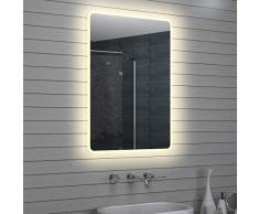 Lux-aqua Design Miroir mural Miroir lumineux à LED pour salle de bain 100 x 70 cm