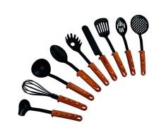 STONELINE 17898 Back to Nature Set dustensiles de Cuisine avec Support Pratique, poignées en Bois Effet Bois, Plastique, Noir, 35,5 x 15,5 x 10,5 cm, 9 unités