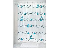iDesign Shark Rideau Douche, Grand Rideau de Bain en EVA, Blanc et Bleu