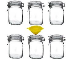 Viva Haushaltswaren Lot de 6Â Verres Swing Haut/Bocaux pour 1Â L avec Entonnoir