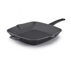 Pentole Agnelli Poêle Grill en Fonte, avec poignée, Bicolore, Fonte, Noir Mat, 26 x 32 cm