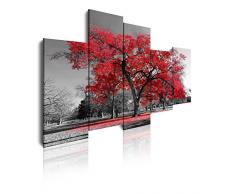 Dekoarte 16 - Tableau moderne sur toile monté sur cadre en bois 5 pièces, nature arbre rouge, 150x100cm