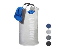 Sac à linge pliable avec anse 60 litres panier rond corbeille linge sale pliant H x D: 70 x 38 cm, blanc