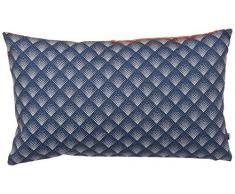 Maison Martin Morel 0660042082343 Coussin Rectangulaire Damier Verso Coton Bleu/Orange 8 x 30 cm