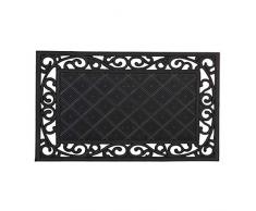 Relaxdays Paillasson 75x45 cm tapis de sol antidÃ©rapant caoutchouc rectangle rÃ©sistant aux intempÃ©ries motifs fleurs, noir, 80 x 150 cm