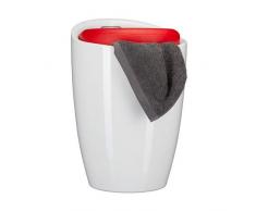 Relaxdays Tragegriff Tabouret de salle de bain pouf dâappoint rangement couvercle amovible panier à linge rond bicolore, rouge, Zweifarbig Rot, 51 x 36 x 36 cm
