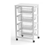 Arredamenti Italia AR_IT- 515 GINGERONE Desserte à Légumes Hêtre Massif couleur Blanc Laqué 46 x 83 x 33 cm