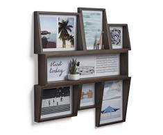 UMBRA Edge Frame multi wall. Cadre pêle-mêle mural Edge, en bois, pour 11 photos dont 4 de 10x10cm, 7 de 10x15cm, et 2 de 13x18cm. Coloris bois finition noyer.