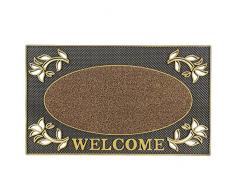 JVL Welcome Aspect mÃ©tallique rectangulaire Motif Floral rÃ©sistant Tapis de Porte dentrÃ©e au Sol, en PVC, Or et Noir