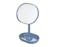 iDesign Miroir Maquillage Petit Miroir Salle de Bain Rond en Plastique Miroir sur pied orientable avec Rangement Maquillage Ou bijoux - Bleu