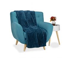 Relaxdays Couverture polaire couvre-lit moelleux housse canapé fauteuil jetée de lit plaid 150 x 200 uni, bleu foncé