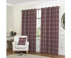 Plaid Carreaux tissé Luxueux entièrement doublés prêts à Bague Top New Carreaux Paire de Rideaux à Åillets, Polyester, Framboise, 168 x 229 cm