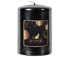 Le Chat 1179253 01179253 Bougie cylindrique tête Plate Grand modèle colorée Noir métallisé, Paraffine, 7,8 x 7,8 x 11 cm