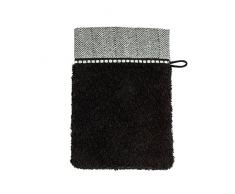 MÃVE Brooklyn Gant de Toilette uni avec une large bordure Ã chevrons 15 x 20 cm, FabriquÃ© en Allemagne, 85 % coton / 10 % viscose en pulpe de bambou / 5 % lin, Black (Noir)