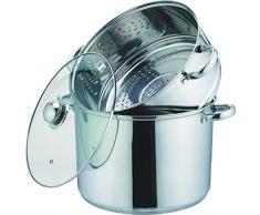 Kamberg - 0008074 - Couscoussier / Cuit Vapeur / Faitout 3 en 1 -Diamètre 30 cm - 15 Litres - Acier Inoxydable Haute Qualité - Couvercle en verre - Tous feux dont induction