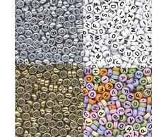 IC Ci 1200 piÃ¨ces 500 g Assortiment Perles Acrylique Lettre et Lot de 4 gobelets Blanc/Argent/Or