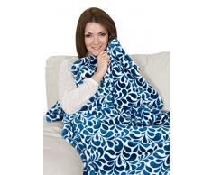 Kanguru 1074 Floral Plaid TrÃ¨s Doux Polyester Bleu 170 x 130 x 1 cm