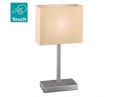 Eglo 87598 Lampe de table Pueblo en acier et textile avec fonction Touch pour 1 ampoule E14 max. 60Â W non incluse Nickel mat/blanc 26 x 10 x 48Â cm, socle 20 x 10Â cm