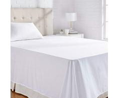 AmazonBasics Drap plat en microfibre haut de gamme Motif rayures, 230 x 260 + 10 cm - Blanc Ã©clatant