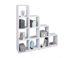 Relaxdays Etagère escalier 10 compartiments bibliothèque escalier armoire séparateur pièce, blanc,141,5 x 137,5 x 29 cm
