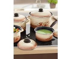 KRÃGER Karl 87081 Feuilles dautomne émail Set de casseroles, Beige/Marron, 5 unités, 50 x 38 x 26 cm