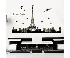 Enov Planet BeeStick Sticker Mural Paris Skyline (Phosphorescent), Sticker repositionnable, Taille 165x92 cm