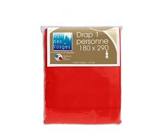 Nuit des Vosges 2107616 Cotoval Drap de Lit Uni Coton Rouge 180 x 290 cm