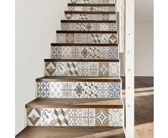 4 Stickers adhÃ©sifs escalier carrelages | Sticker Autocollant contremarche Carreaux de Ciment â Stickers contremarche carrelages - azulejos â 15 x 105 cm - 4 Bandes