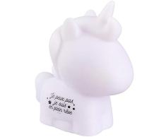 Hello KIDS LA11019 Lampe veilleuse LED rose Enfant Licorne Je peux pas je suis en plein rÃªve PVC Blanc H10 x 4,5 x 8,5 cm