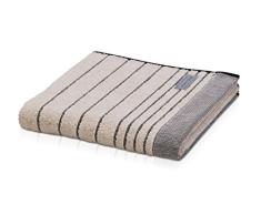 MÃVE Eden Serviette de Douche rayures Horizontales avec ourlet Tubulaire 80 x 150 cm en, FabriquÃ© en Allemagne, 80 % Coton / 20 % Lin, Nature / Black (Beige)