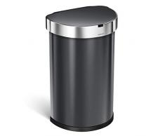 simplehuman, poubelle demi-lune à capteur, acier inoxydable noir, 45 litres