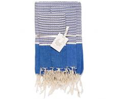 Moorish Idol - Ensemble de Serviettes Salle de Bain Lurex- 100cm x 200cm- Bleu Grec/Blanc/Argent