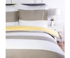 AmazonBasics Parure de lit avec housse de couette en microfibre, 140 x 200 cm, Rayures grises rÃ©versibles