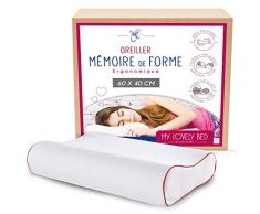My Lovely Bed - Oreiller Ergonomique Mémoire de Forme 60x40 cm - Orthopédique : Soutien de la Nuque et des cervicales - Confort Idéal pour dormeurs sur Le coté ou sur Le Dos