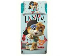 44 Chats Complet lit 1 Place Fermeture éclair, 100 % Coton, Blanc et Bleu