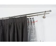 Double Tringle à rideaux: à 20 mm, L. 220 cm. avec tappo chic en acier satiné - complet