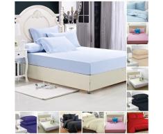 Highliving Drap Plat uni en Percale de Polycoton Teint pour lit Simple, Double, King Size Bleu Clair