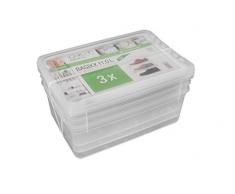 Keeeper Boîte de rangement avec Système Air Control, Lot de 3, Hauteur : 14 cm, 3 x 11 l, 39 x 26,5 x 14 cm, Bea, Transparent