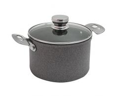 BALLARINI 1000662 Faitout avec revêtement Anti-adhérent et Couvercle Verre, Aluminium, Gris Granite, 20 cm