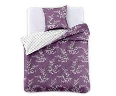 DecoKing Parure de Lit 155x220 cm 1 Taie doreiller 80x80 cm Housse de Couette Micro-Fibre Fleur Plante Violet Lilas Prune Blanc Calluna Hypnosis Collection