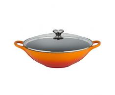 Le Creuset, Wok en Fonte ÃmaillÃ©e, Rond, Ã 32 cm, Compatible avec Toutes Sources de Chaleur (Induction Incluse), 4.607 kg, Volcanique