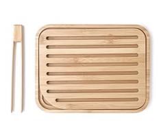 PEBBLY - NBA055 - Petite planche Ã pain S en bambou avec grille amovible + pince Ã toast en bambou - MatÃ©riau naturel et rÃ©sistant