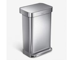 simplehuman, poubelle rectangulaire Ã pÃ©dale, avec rÃ©serve Ã sacs, acier inoxydable brossÃ©, 45 litres