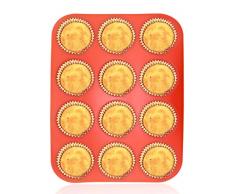 Philonext Pan, Moule en Silicone avec 12 Empreintes pour Muffins, Rouge, Non-adhÃ©rent, Passe au Lave-Vaisselle, Anti-adhÃ©sif, 32,7 x 24,5 x 2,8 cm
