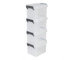 Iris Ohyama, Lot de 4 Boîtes de Rangement Empilables avec Couvercle - Multi Box - MBX-2, Plastique, Transparent, 2 L, 22,4 x 17 x 14,5 cm